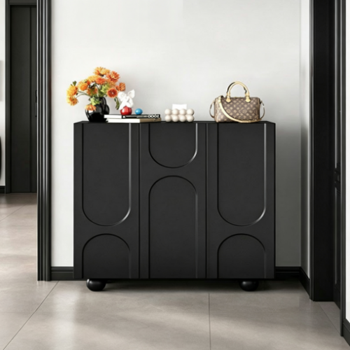 Black Arch Recessed Panel Sideboard Storage Cabinet - Living room furniture - QONKA HOME