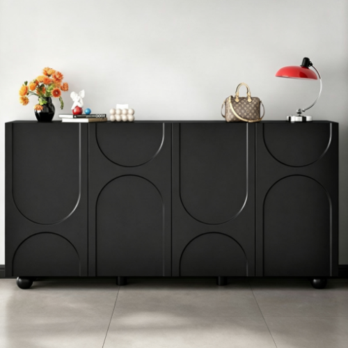 Black Arch Recessed Panel Sideboard Storage Cabinet - Living room furniture - QONKA HOME