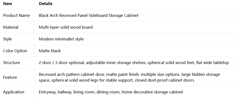 Black Arch Recessed Panel Sideboard Storage Cabinet