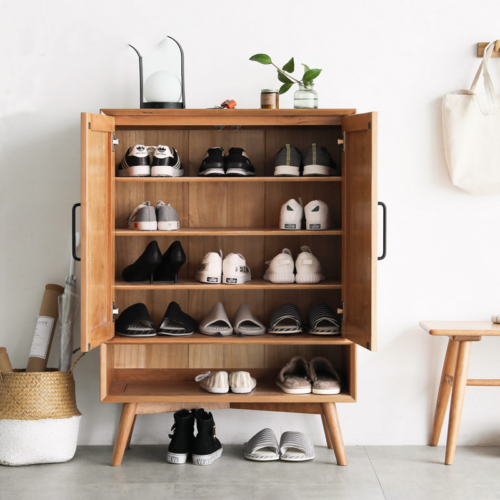 Pine Wood Entryway Shoe Cabinet - Living room furniture - QONKA HOME