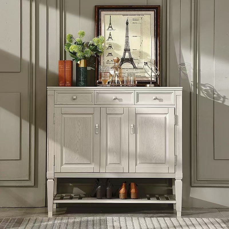 White Ash Wood Entryway Shoe Cabinet - Living room furniture - QONKA HOME