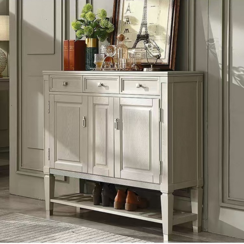 White Ash Wood Entryway Shoe Cabinet - Living room furniture - QONKA HOME