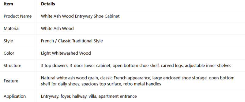 White Ash Wood Entryway Shoe Cabinet
