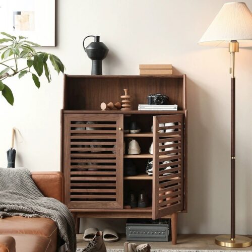 Mid Century Solid Wood Shoe Cabinet - Living room furniture - QONKA HOME