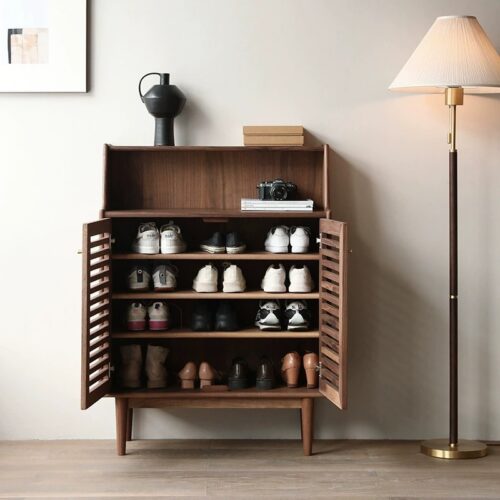 Mid Century Solid Wood Shoe Cabinet - Living room furniture - QONKA HOME