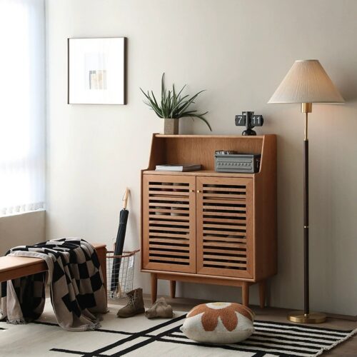 Mid Century Solid Wood Shoe Cabinet - Living room furniture - QONKA HOME