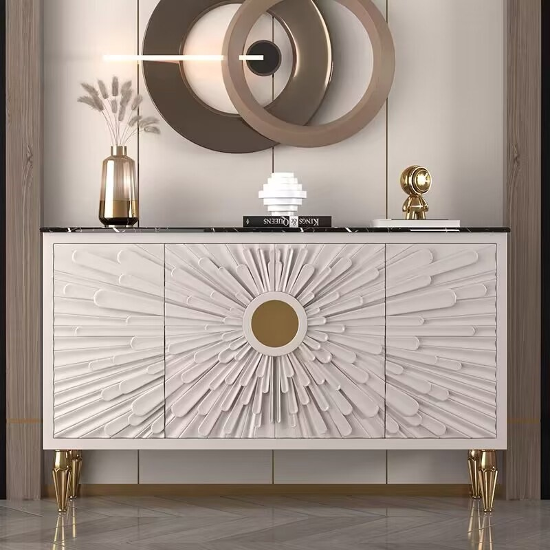 Sunburst Embossed Sideboard Cabinet - Sideboard - QONKA HOME