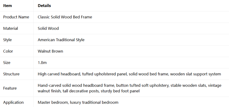 Classic Solid Wood Bed Frame