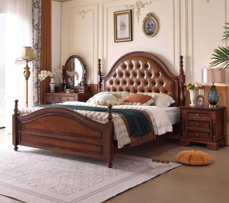 American Traditional Solid Wood Bed Frame - Bedroom furniture - QONKA HOME