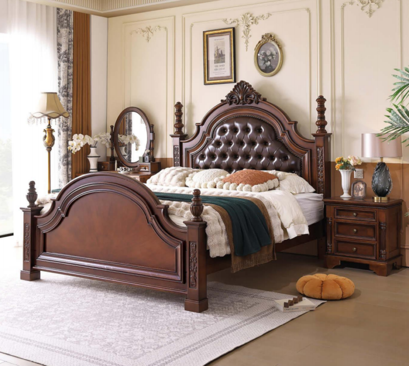 Traditional Solid Wood Bed Frame - Bedroom furniture - QONKA HOME
