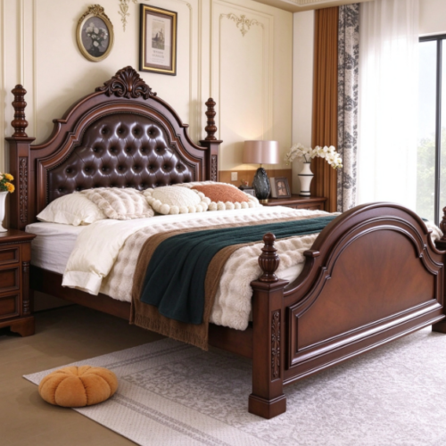 Traditional Solid Wood Bed Frame - Bedroom furniture - QONKA HOME