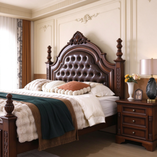 Traditional Solid Wood Bed Frame - Bedroom furniture - QONKA HOME