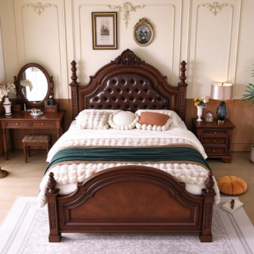 Traditional Solid Wood Bed Frame - Bedroom furniture - QONKA HOME