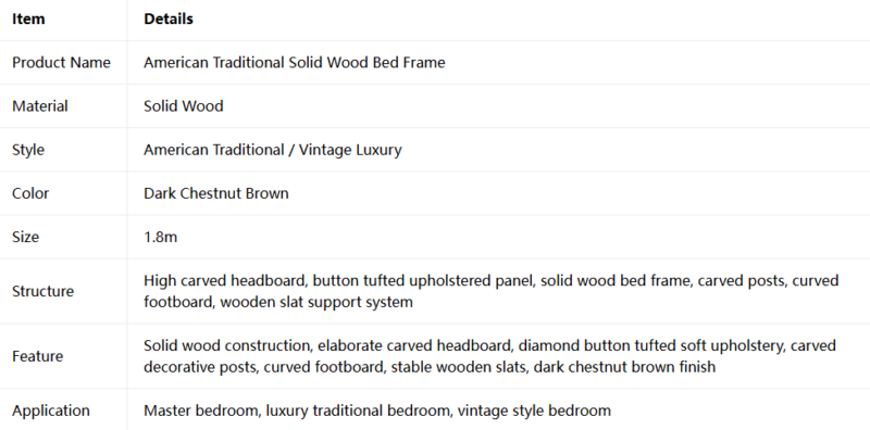 Traditional Solid Wood Bed Frame
