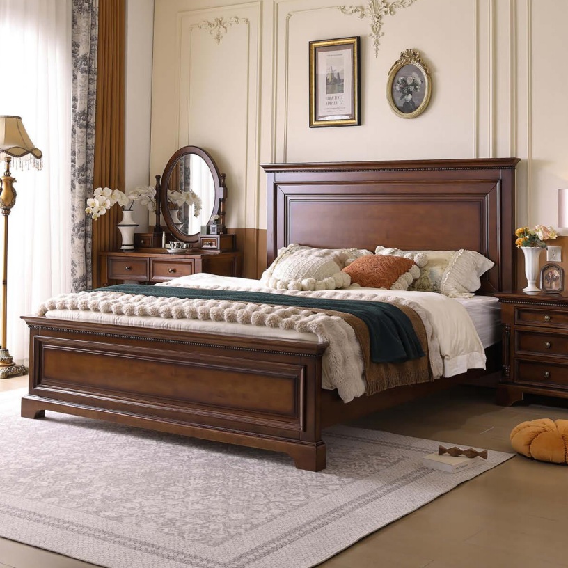 Vintage Roman Column Solid Wood Bed