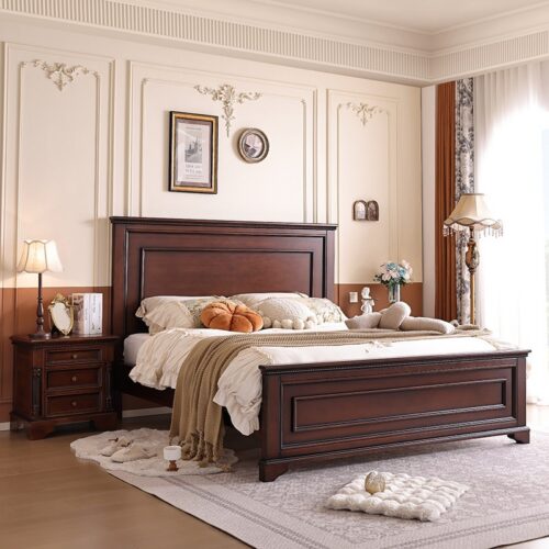 Retro Solid Wood Bed - Bedroom furniture - QONKA HOME