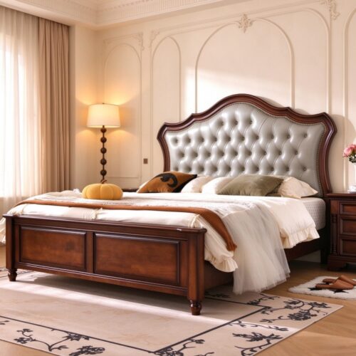 Vintage Solid Wood Bed - Bedroom furniture - QONKA HOME