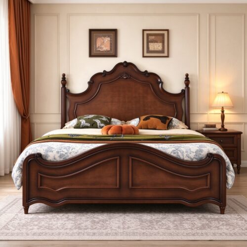 Deep Walnut Solid Wood Bed - Bedroom furniture - QONKA HOME