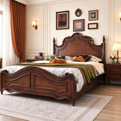 Deep Walnut Solid Wood Bed - Bedroom furniture - QONKA HOME