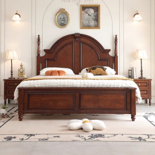 Four Poster Panel Solid Wood Bed Frame - Bedroom furniture - QONKA HOME
