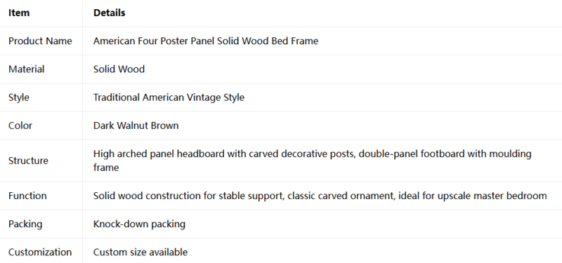Four Poster Panel Solid Wood Bed Frame