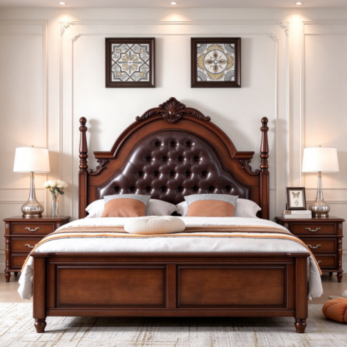 Arched Crown Solid Wood Bed - Bedroom furniture - QONKA HOME