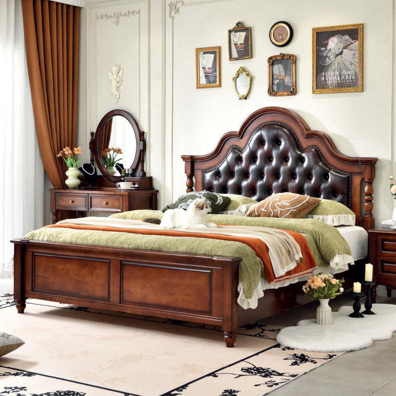 Carved Arched Tufted Solid Wood Bed