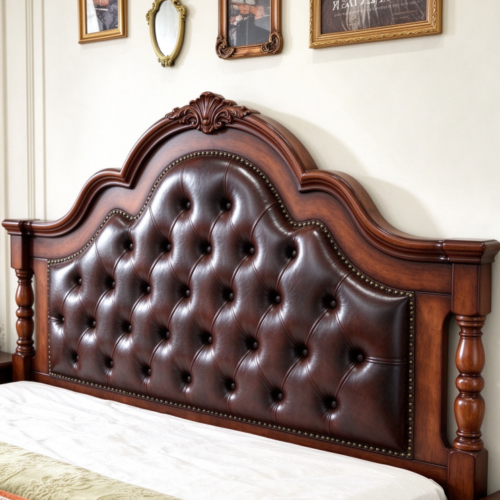 Wavy Scalloped Solid Wood Bed - Bedroom furniture - QONKA HOME