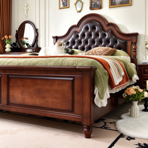 Wavy Scalloped Solid Wood Bed - Bedroom furniture - QONKA HOME
