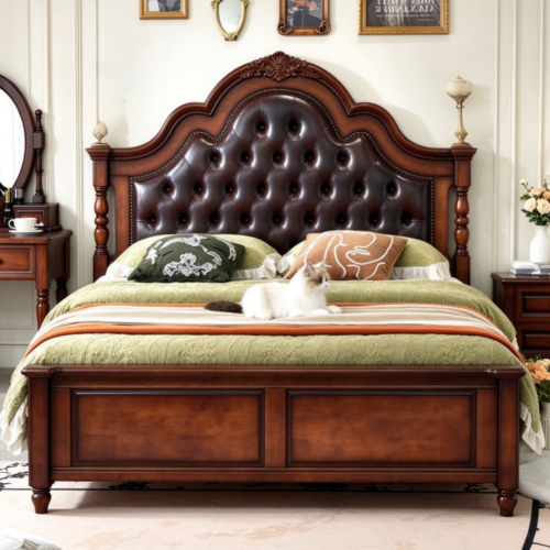 Wavy Scalloped Solid Wood Bed - Bedroom furniture - QONKA HOME