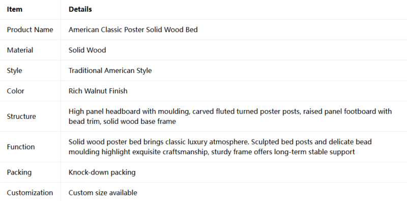 Classic Solid Wood Bed