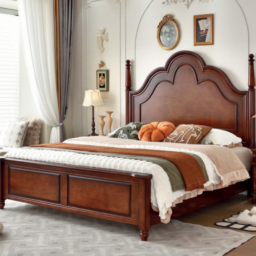 Scalloped Crown Solid Wood Bed - Bedroom furniture - QONKA HOME