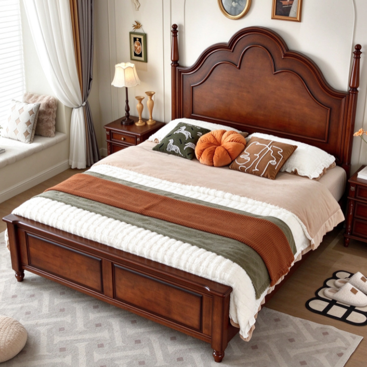 Arched Tufted Solid Wood Poster Bed