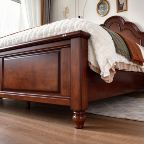Scalloped Crown Solid Wood Bed - Bedroom furniture - QONKA HOME