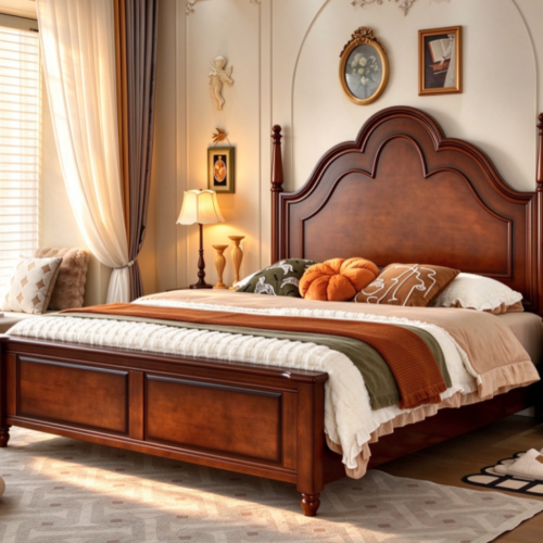 Scalloped Crown Solid Wood Bed - Bedroom furniture - QONKA HOME