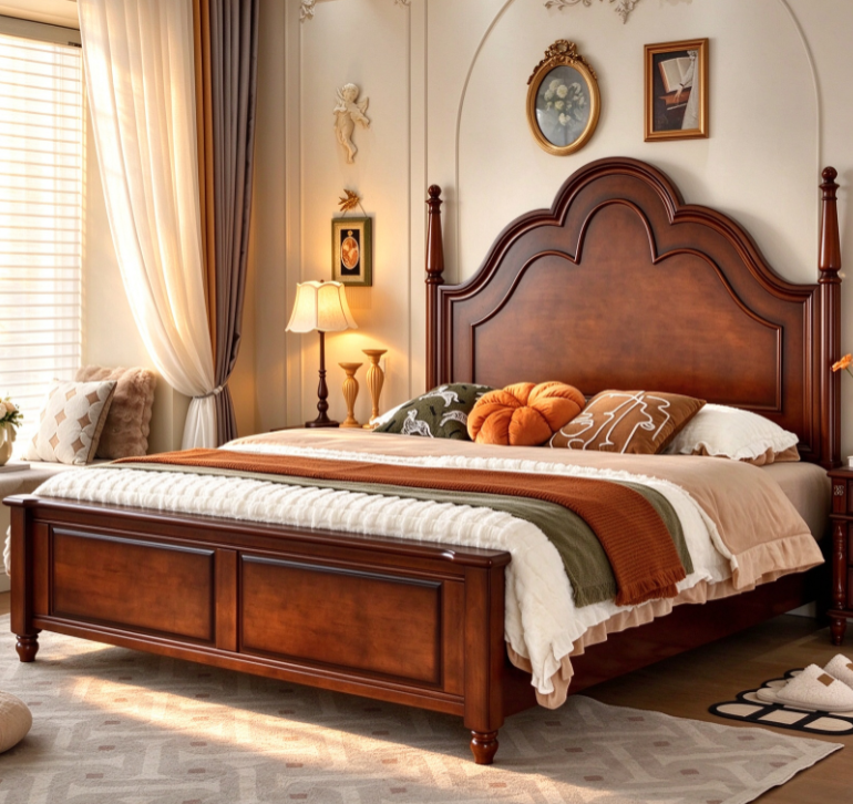 Scalloped Crown Solid Wood Bed