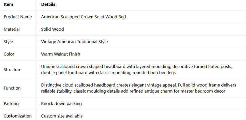 Scalloped Crown Solid Wood Bed
