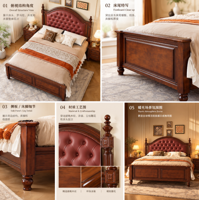 Upholstered Solid Wood Bed