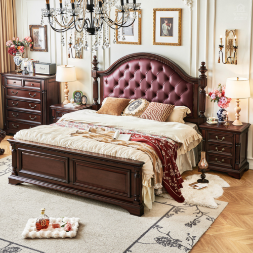 Upholstered Solid Wood Bed - Bedroom furniture - QONKA HOME