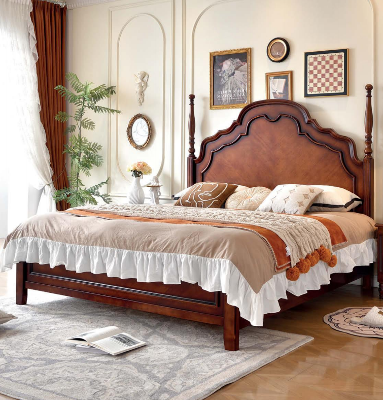 Scalloped  Solid Wood Bed - Bedroom furniture - QONKA HOME