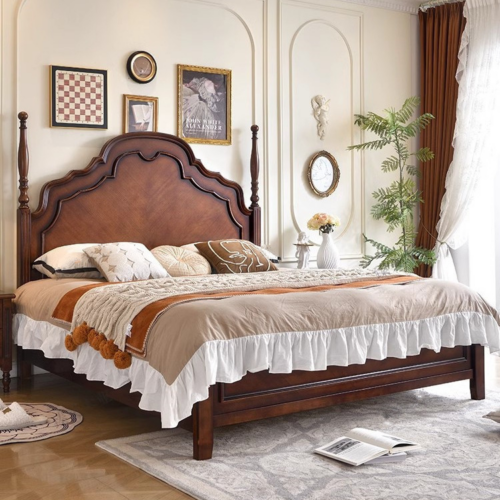Scalloped  Solid Wood Bed - Bedroom furniture - QONKA HOME