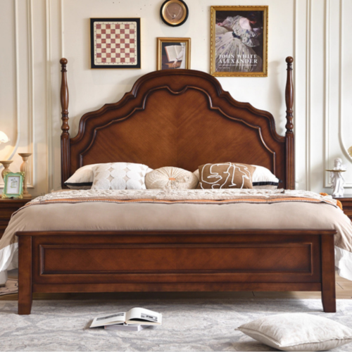 Scalloped  Solid Wood Bed - Bedroom furniture - QONKA HOME