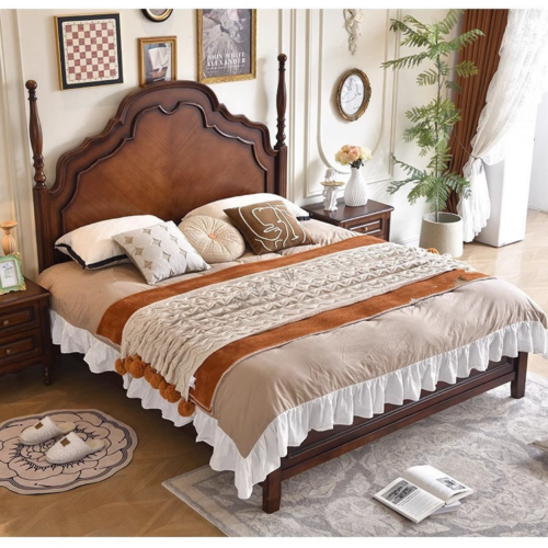 Scalloped  Solid Wood Bed - Bedroom furniture - QONKA HOME