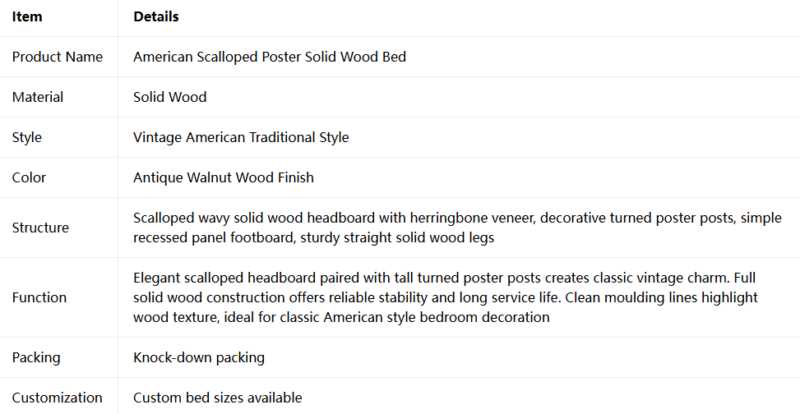 Scalloped Solid Wood Bed