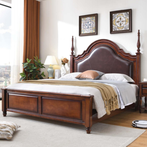 Bed With Leather Upholstered Headboard - Bedroom furniture - QONKA HOME