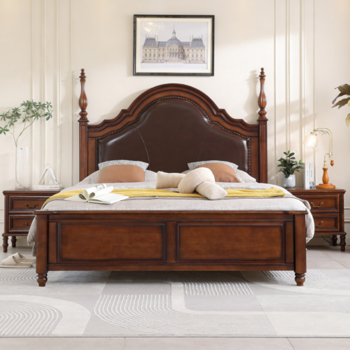 Bed With Leather Upholstered Headboard - Bedroom furniture - QONKA HOME