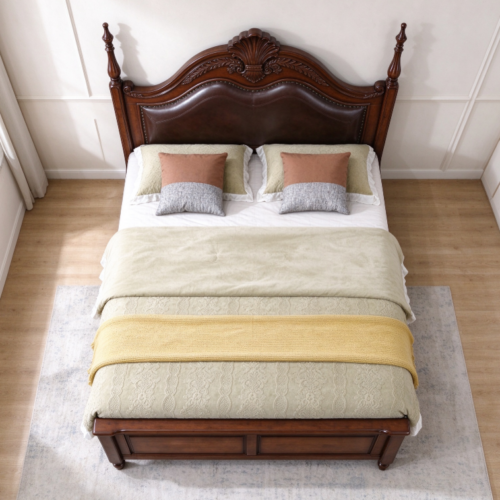 Vintage Carved Solid Wood Bed Frame - Bedroom furniture - QONKA HOME