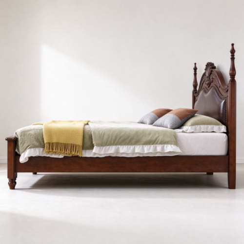Vintage Carved Solid Wood Bed Frame - Bedroom furniture - QONKA HOME