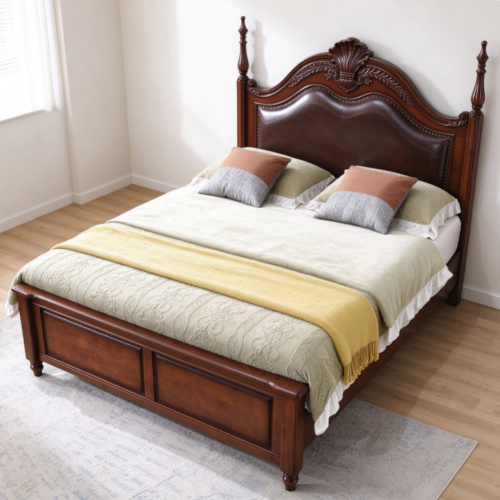 Vintage Carved Solid Wood Bed Frame - Bedroom furniture - QONKA HOME
