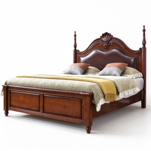 Vintage Carved Solid Wood Bed Frame - Bedroom furniture - QONKA HOME